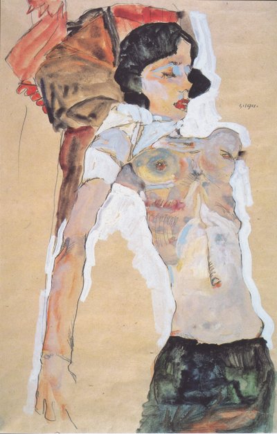 Liegendes, halbbekleidetes Mädchen von Egon Schiele